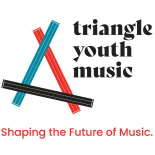 Triangle Youth Music ensemble with tri-colored, bisecting music staffs