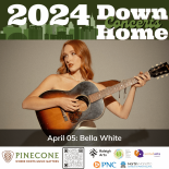 Graphic with "2024 Down Home" and photo of Bella White, dressed in white and holding flowers