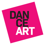 DanceArt logo featuring black and white text on a hot pink background