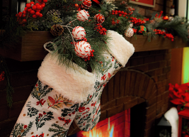 a holiday mantel decorated