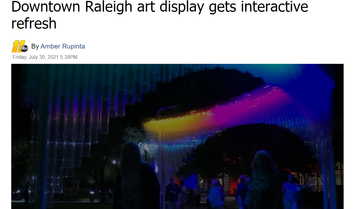 a screenshot of wtvd.com showing a story with the headline Downtown Raleigh art display  gets interactive refresh