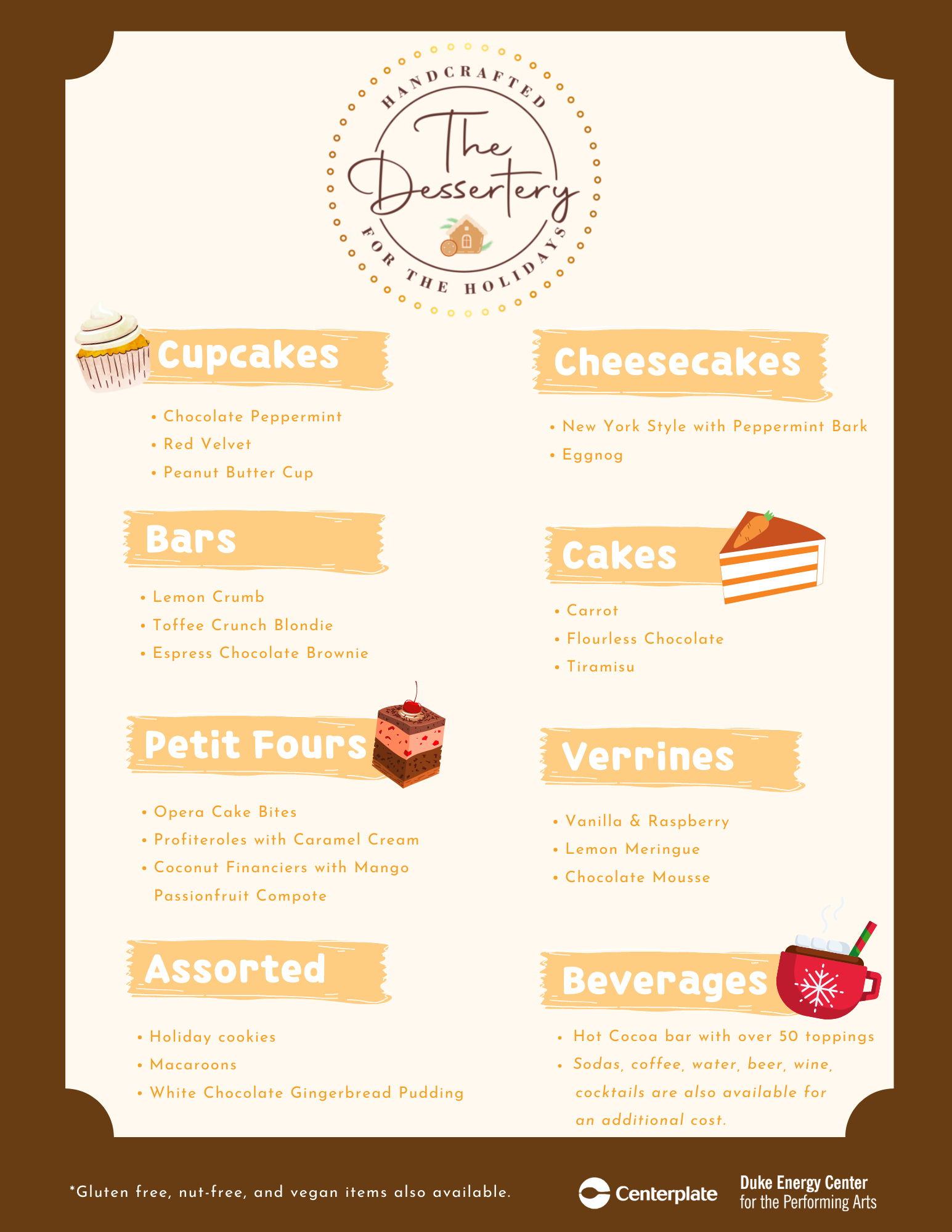 An image of the dessertery menu with a list of items