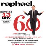 an image with a white background shown on the right side is performer Raphael he is wearing a black suite and his arms are stretched out. The number 6.0 is behind him in large size red text